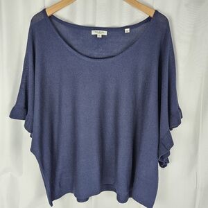 Max Studio Airy Navy Blue Dolman Ruffle Sleeve Blouse XL